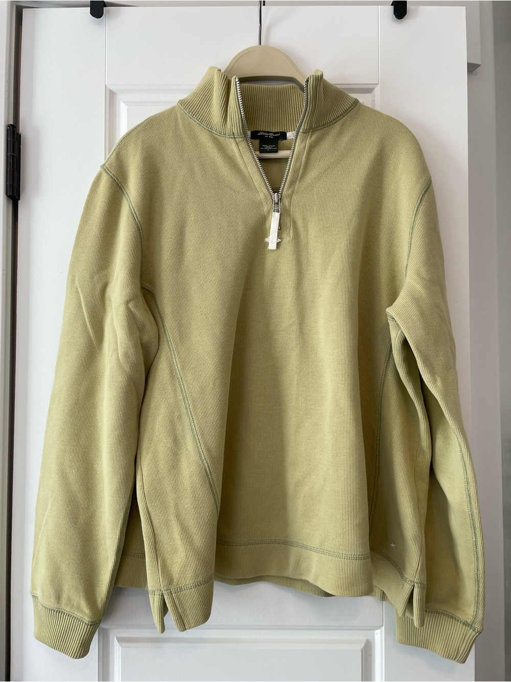 Eddie Bauer Zip-Neck Sweater in Light Olive Green